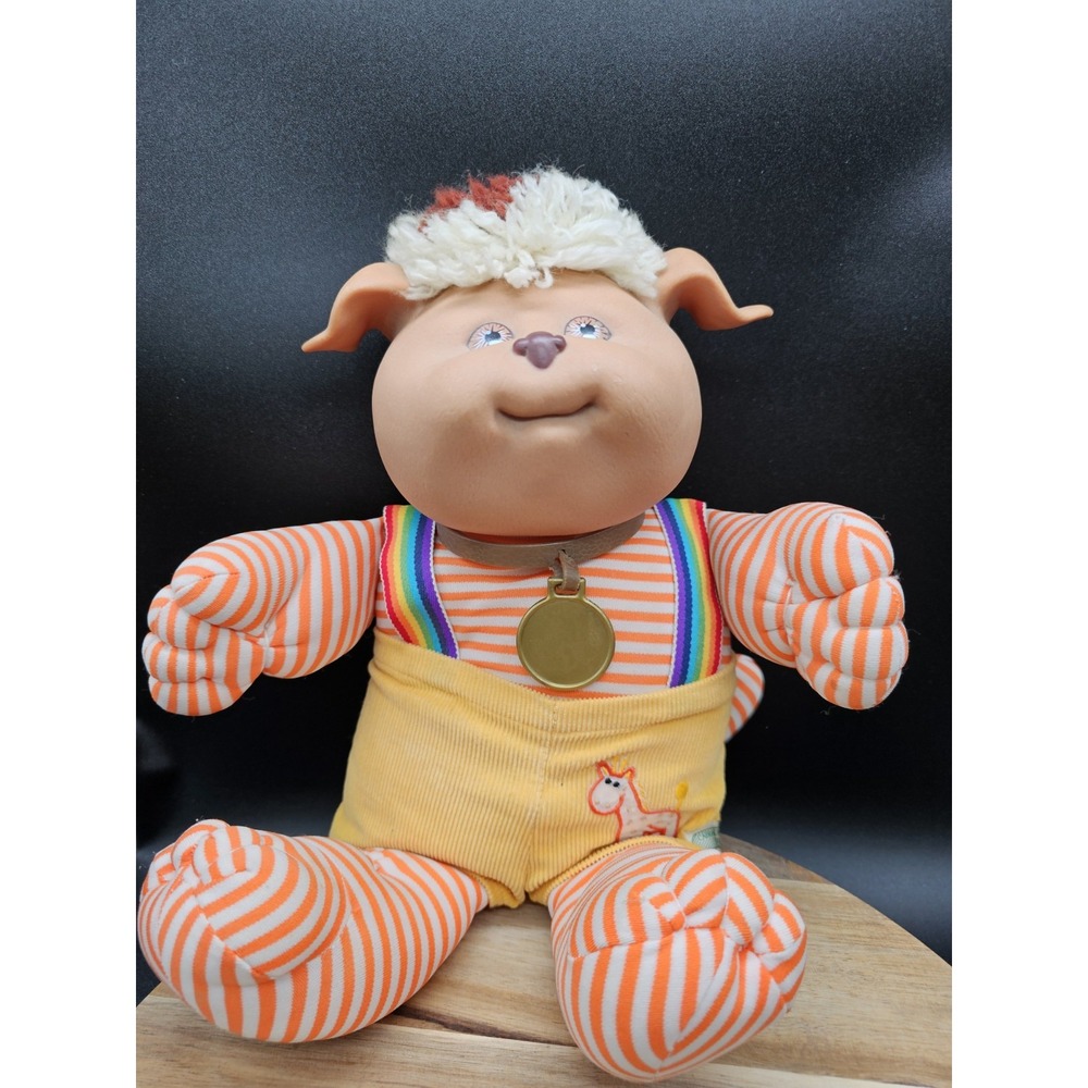 Vintage Cabbage Patch Doll‎ Koosas Dog  14" Original Striped Overalls 1985 READ